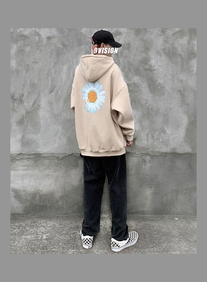 Chrysanthemum Print Simple Sweatshirt Apricot