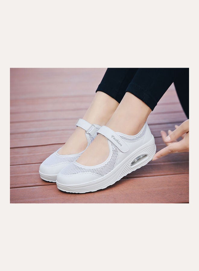 Beauenty Spring and summer breathable mother's shoes heighten net shoes air cushion walking shoes for middle-aged and elderly people anti slip soft soled women's shoes large work shoes white - Image 5