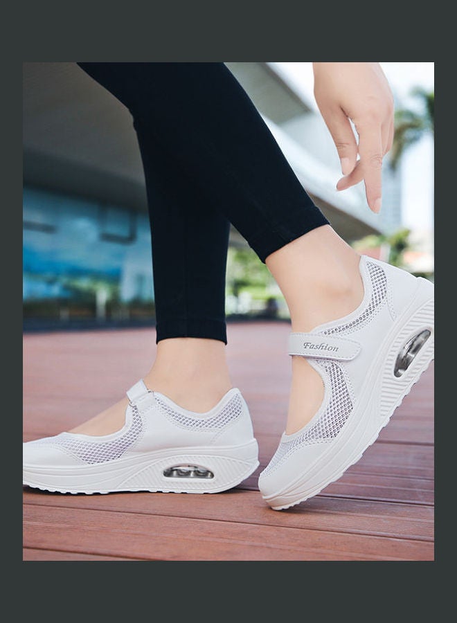 Beauenty Spring and summer breathable mother's shoes heighten net shoes air cushion walking shoes for middle-aged and elderly people anti slip soft soled women's shoes large work shoes white - Image 4