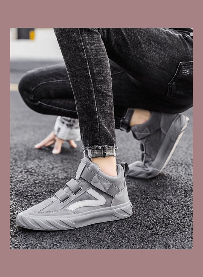 Beauenty Autumn men's shoes breathable Korean fashion high top board shoes men's sports and leisure fashion shoes grey  - Image 4