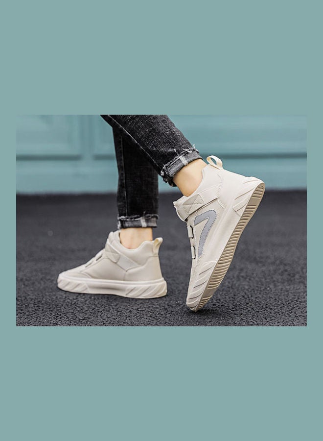 Beauenty Autumn High Top Breathable Korean Versatile Casual Board White Shoes beige  - Image 3