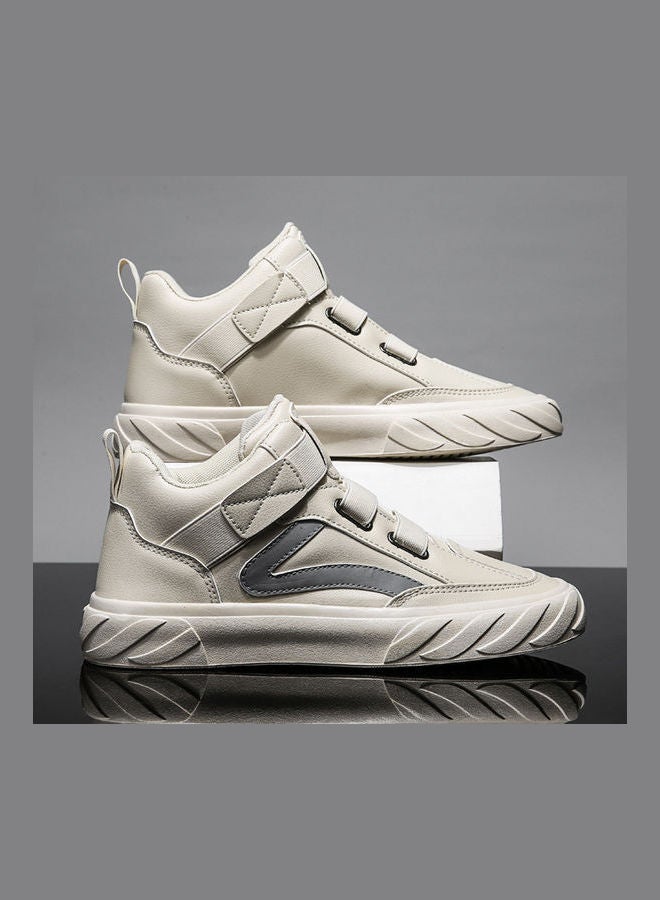 Beauenty Autumn High Top Breathable Korean Versatile Casual Board White Shoes beige  - Image 2