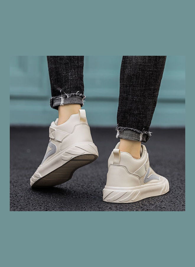 Beauenty Autumn High Top Breathable Korean Versatile Casual Board White Shoes beige  - Image 4
