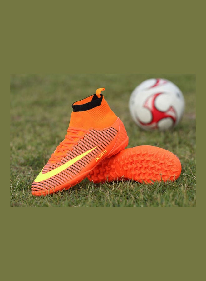 Beauenty High Top Football TF Broken Nail Training Artificial Grass Match Ag Leather Foot Sports Shoes orange  - Image 4