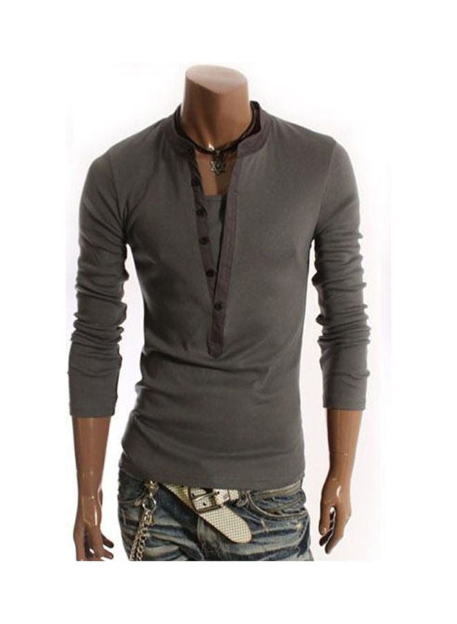 V-Neck Casual Pullover Dark Grey  - Image 1