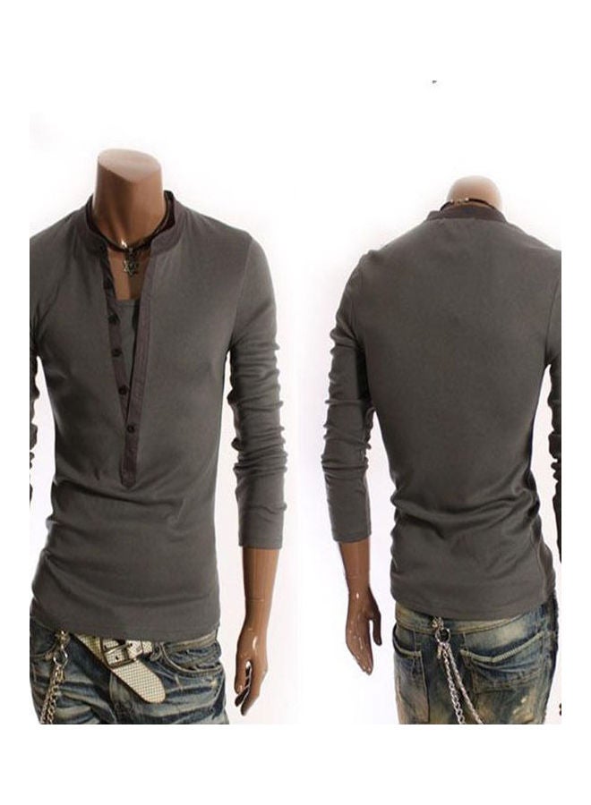 V-Neck Casual Pullover Dark Grey  - Image 2