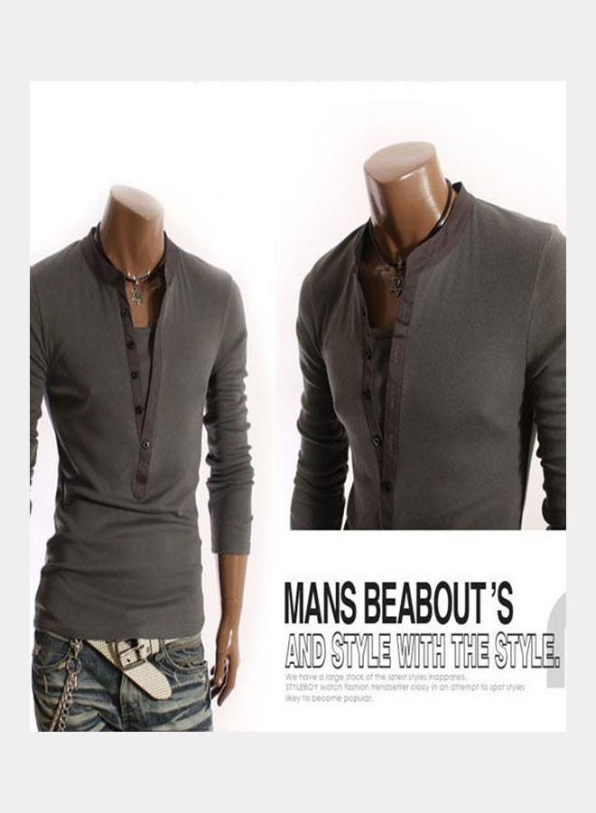 V-Neck Casual Pullover Dark Grey  - Image 3