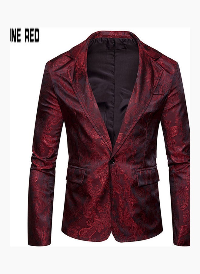 Deep V-Neck Single Button Coat Red  - Image 1