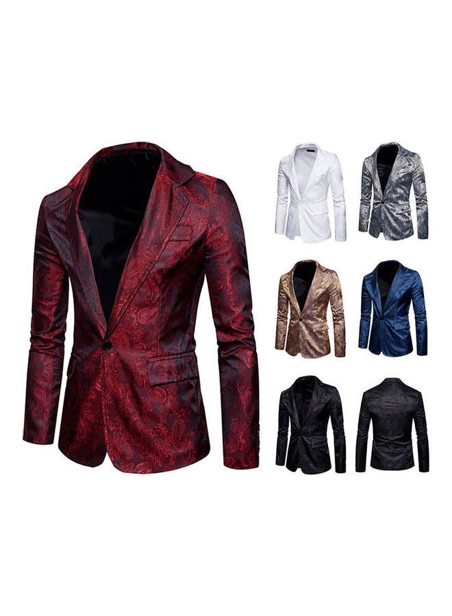 Deep V-Neck Single Button Coat Red  - Image 3