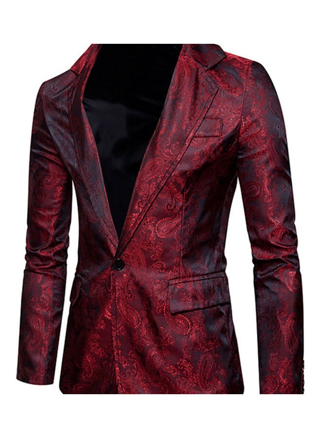 Deep V-Neck Single Button Coat Red  - Image 4