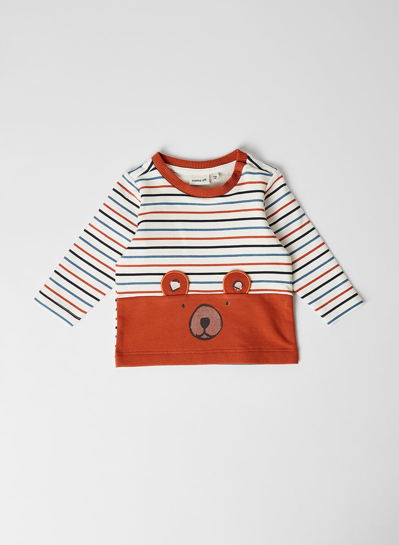 NAME IT - Striped Bear Long Sleeve Sweatshirt Burnt Brick - Image 1