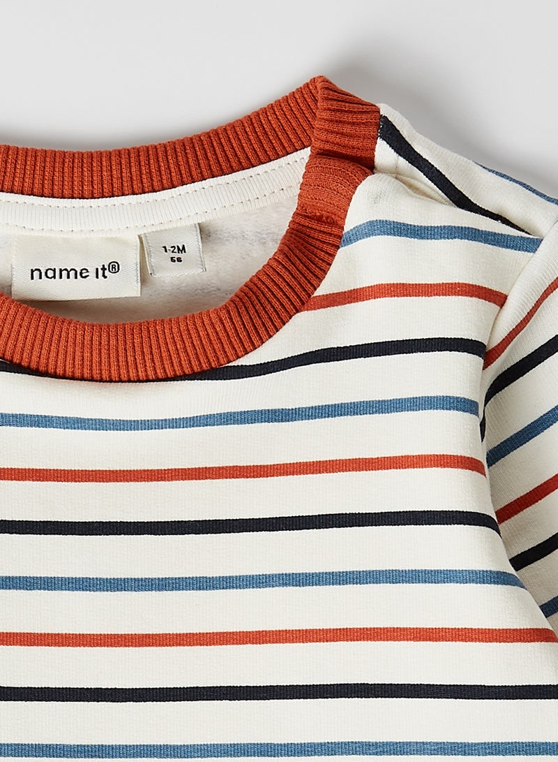 NAME IT - Striped Bear Long Sleeve Sweatshirt Burnt Brick - Image 1