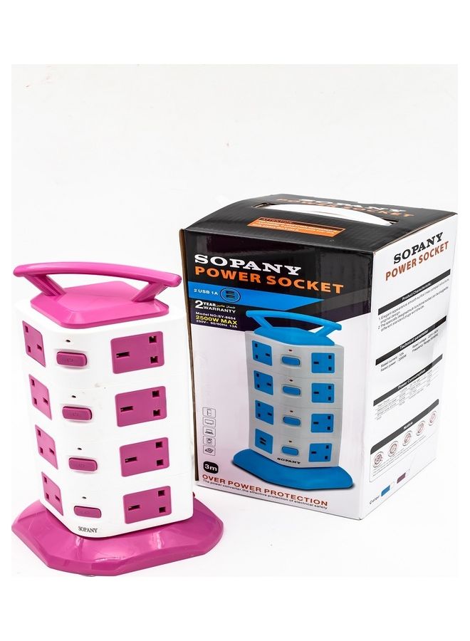 Multi Function 2 USB 3m Long Vertical Power Socket 16 Plug Extension Charge Multicolor 3meter - Image 4