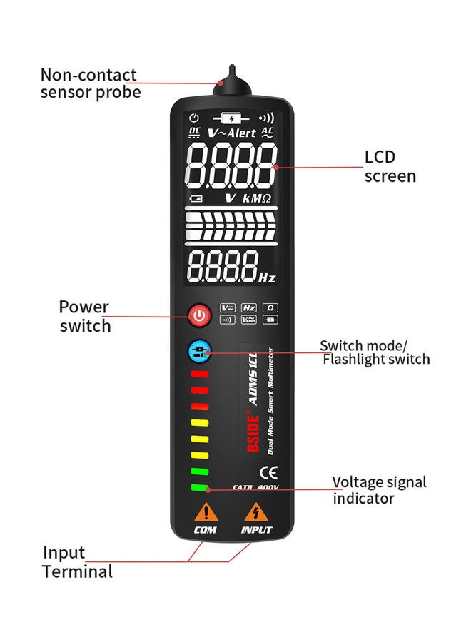 BSIDE - 2000 Counts Auto Range Multimeter Dual Mode Smart Multi-meter & Voltage Detector White 16.30 X 2.70 X 7.00cm - Image 1