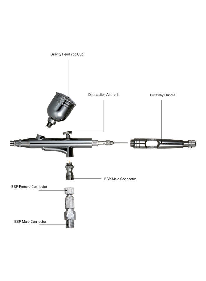Dual-Action Airbrush Kit 7cc Gravity Feed Cup Multi-Purpose Silver 19.50 X 3.50 X 10.50cm  - Image 4