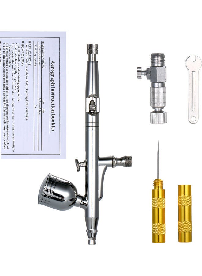 Dual-Action Airbrush Kit 7cc Gravity Feed Cup Multi-Purpose Silver 19.50 X 3.50 X 10.50cm  - Image 5