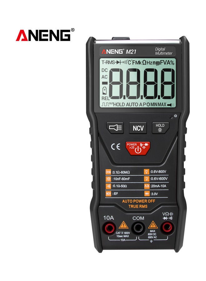 ANENG M21 Digital Auto Multimeter Meter with Backlight 6000 Counts Voltage Current Resistance Measurement Test Ammeter Voltmeter LCD Display Black 16.50 X 5.00 X 10.50cm - Image 1