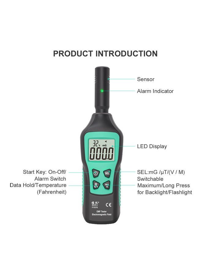 FUYI EMF Meter Electromagnetic Radiation Detector Household Handheld Black 23.00 X 5.00 X 8.00cm  - Image 2