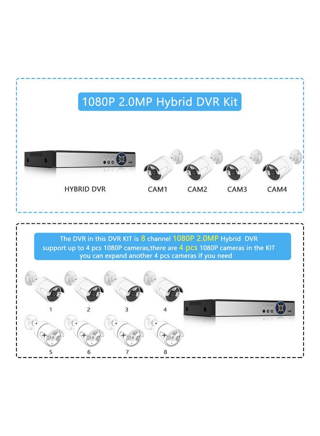 Generic 8CH 1080P Camera Security System DVR Kit with 1TB Hard Drive +4pcs 2MP Full HD Outdoor Waterproof Surveillance Night Vision Motion Detection Remote Access  - Image 4