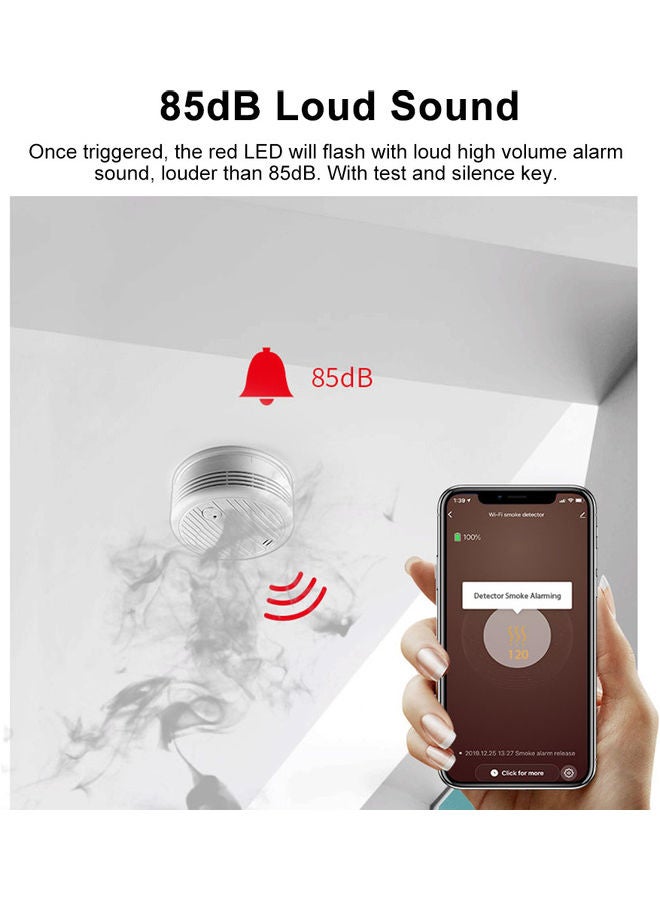 Wifi Smoke Detector Smart Fire Alarm Sensor Wireless Security System White 11.7 x 6 x 11.7cm