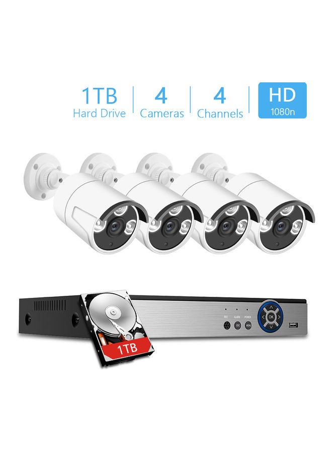 Generic - 4ch 1080p Camera Security System Dvr Kit With 1tb Hard Drive +4pcs 2mp Full Hd Outdoor Waterproof Surveillance Cameras Night Vision Motion Detection Remote Access White 35*19*30centimeter - Image 1