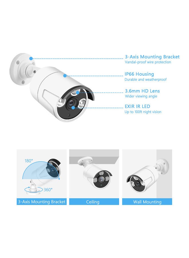 Generic - 4ch 1080p Camera Security System Dvr Kit With 1tb Hard Drive +4pcs 2mp Full Hd Outdoor Waterproof Surveillance Cameras Night Vision Motion Detection Remote Access White 35*19*30centimeter - Image 1