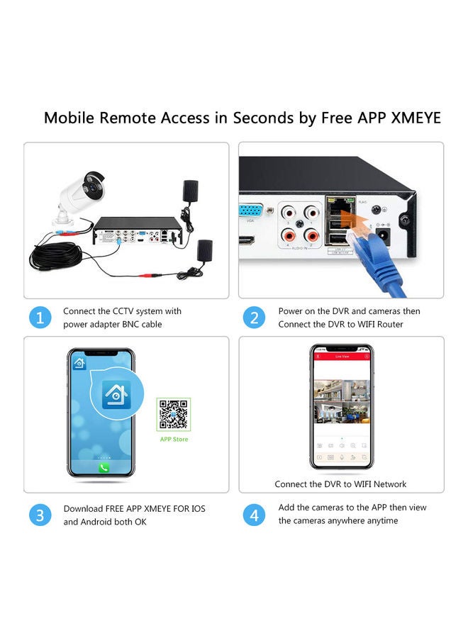 Generic - 4ch 1080p Camera Security System Dvr Kit With 1tb Hard Drive +4pcs 2mp Full Hd Outdoor Waterproof Surveillance Cameras Night Vision Motion Detection Remote Access White 35*19*30centimeter - Image 1