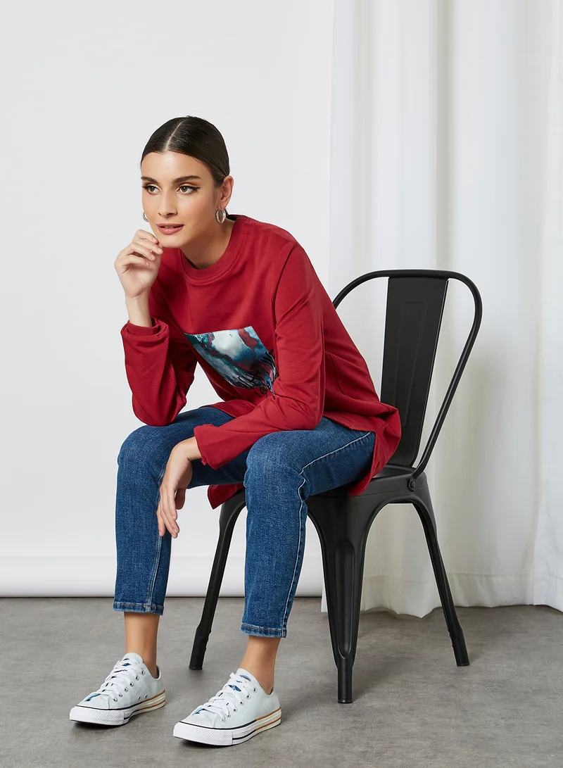 ELEGANZA What We Repeatedly Long Sleeve Blouse Red