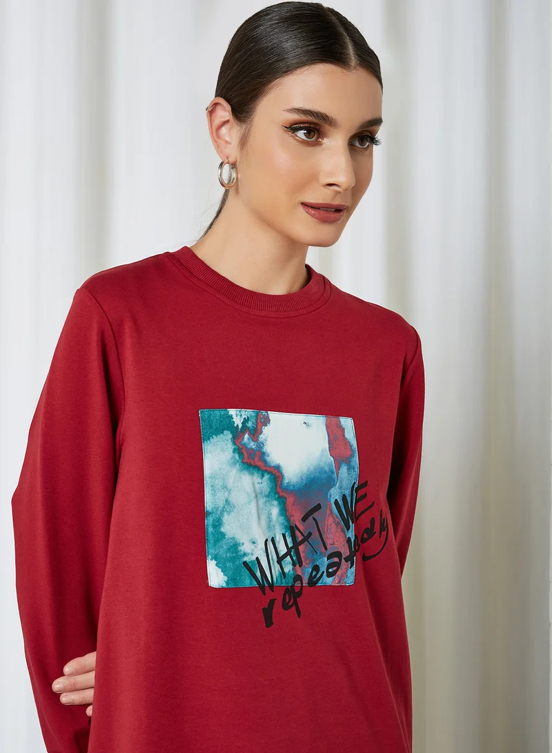 ELEGANZA What We Repeatedly Long Sleeve Blouse Red