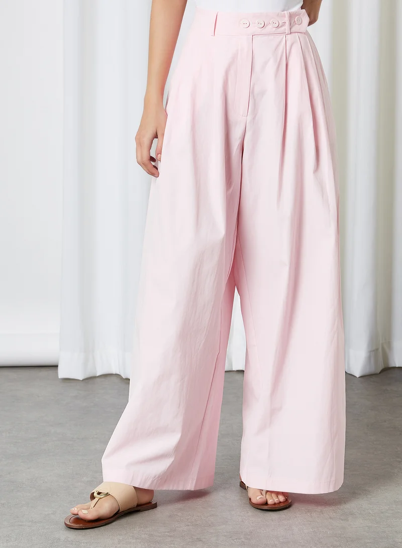 ELEGANZA Waist Belt Button Wide Leg Pants Pink