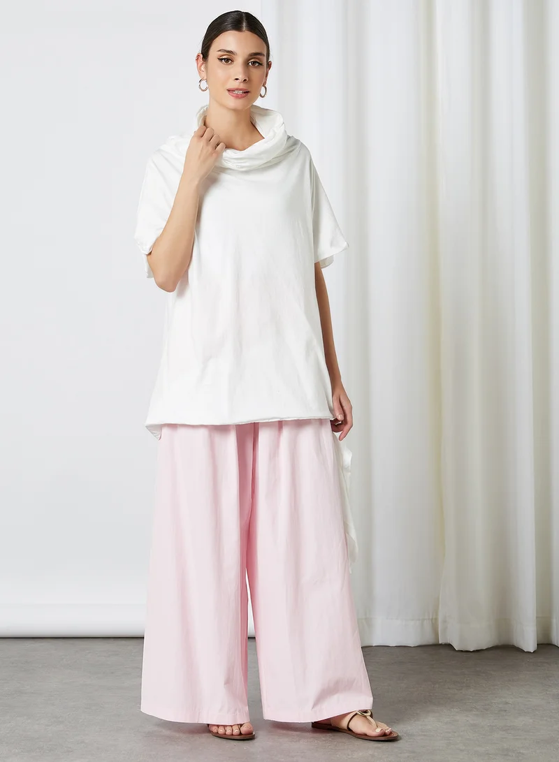 ELEGANZA Waist Belt Button Wide Leg Pants Pink