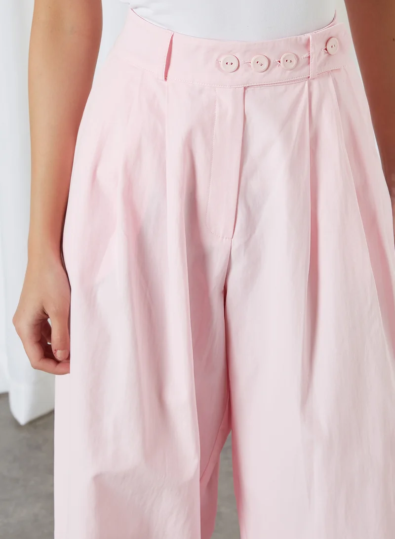 ELEGANZA Waist Belt Button Wide Leg Pants Pink