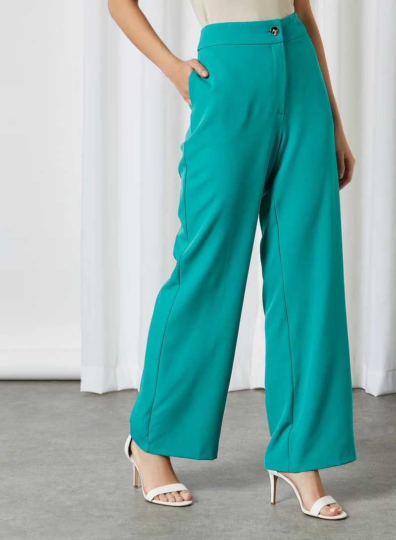 ELEGANZA Colour Block Wide Leg Pants Green