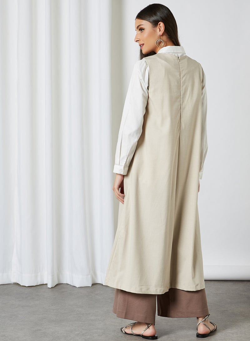 ELEGANZA - Asymmetric Sleeveless Tunic Beige - Image 1