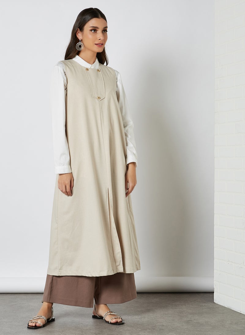 ELEGANZA - Asymmetric Sleeveless Tunic Beige - Image 1