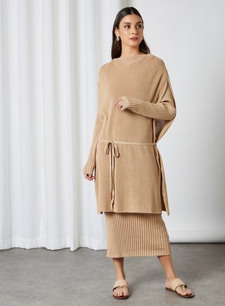Double Layer Belted Dolman Midi Dress Beige - v1605860716/N41578698V_1