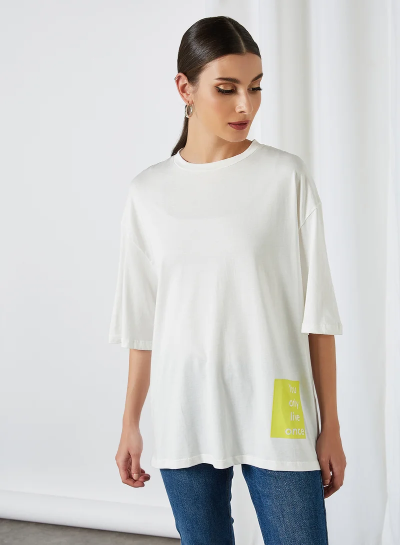 ELEGANZA You Only Live Once Three Quarter Sleeve Shirt Offwhite