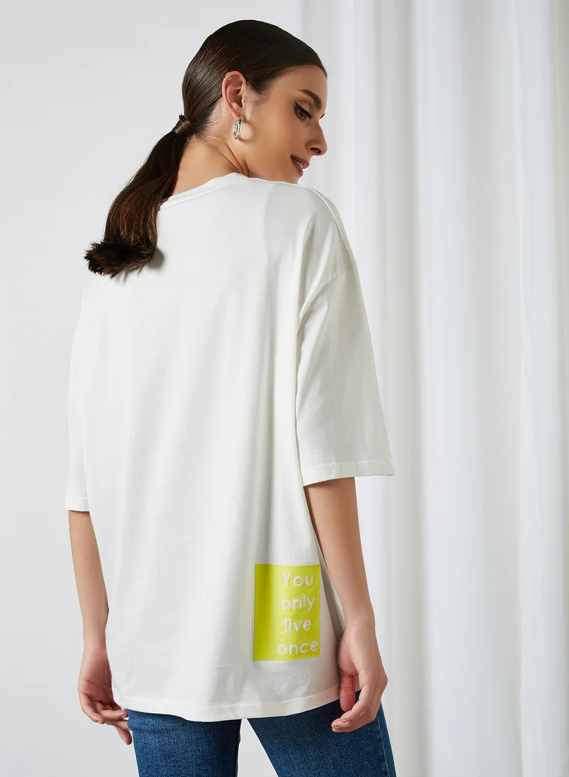 ELEGANZA You Only Live Once Three Quarter Sleeve Shirt Offwhite