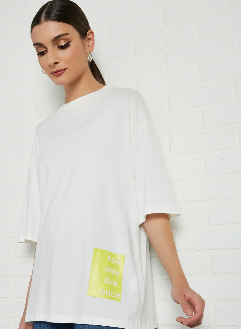 ELEGANZA You Only Live Once Three Quarter Sleeve Shirt Offwhite