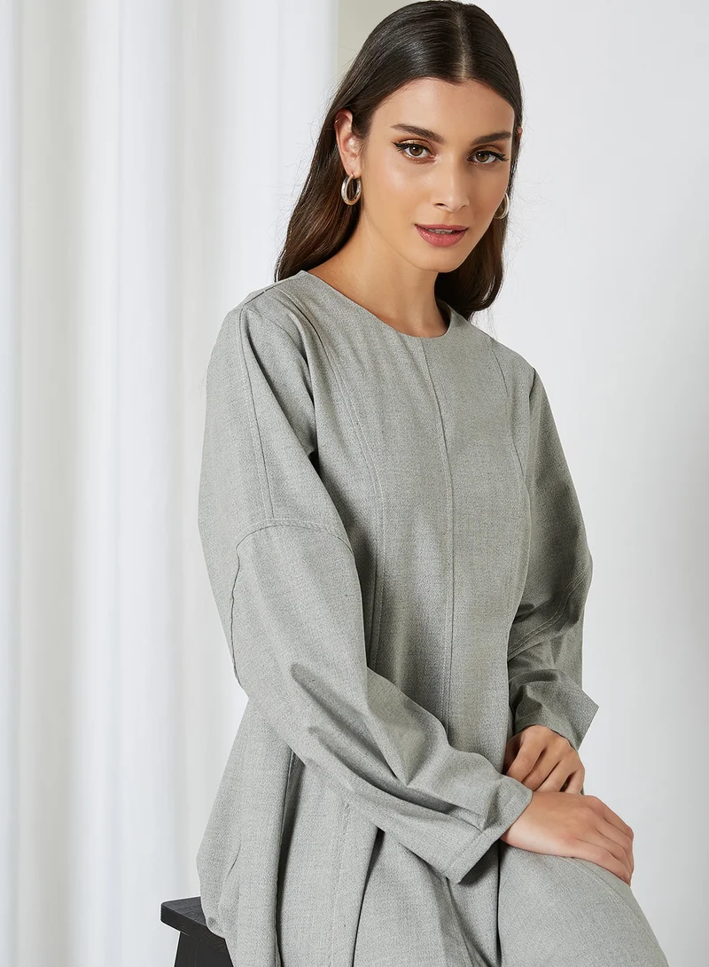 ELEGANZA Seam Details Long Sleeve Midi Dress Grey