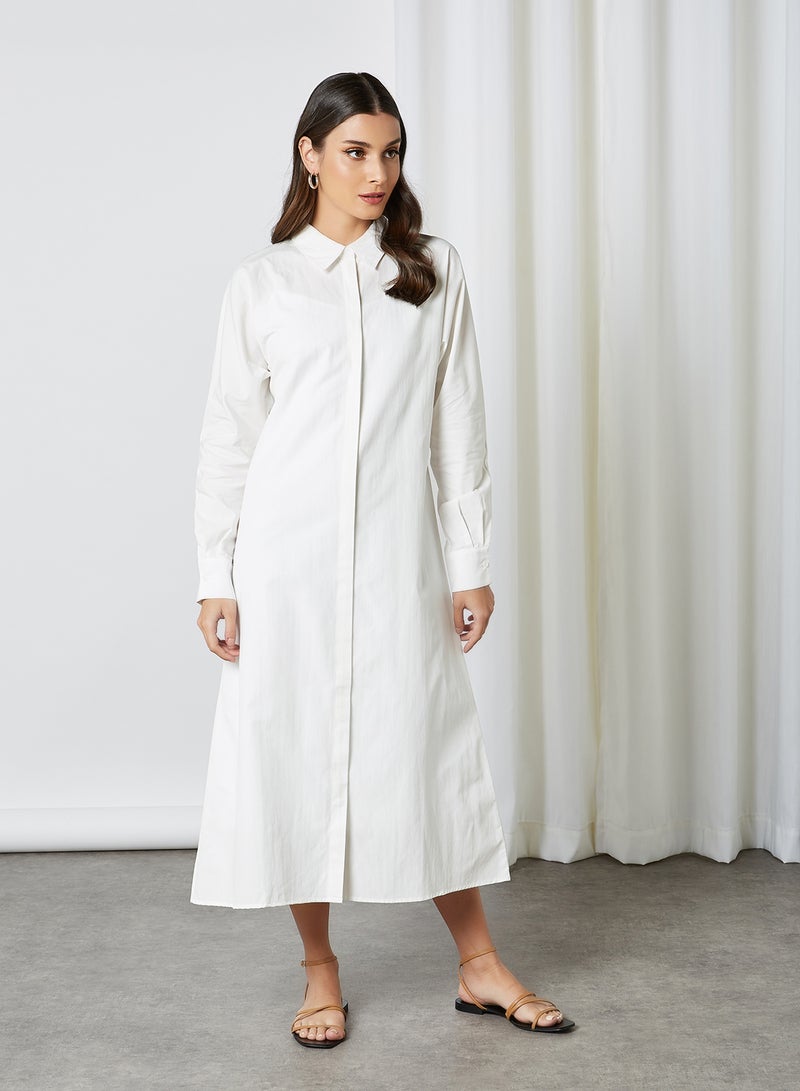 ELEGANZA Poplin Long  Sleeve Midi Dress Offwhite - Image 1