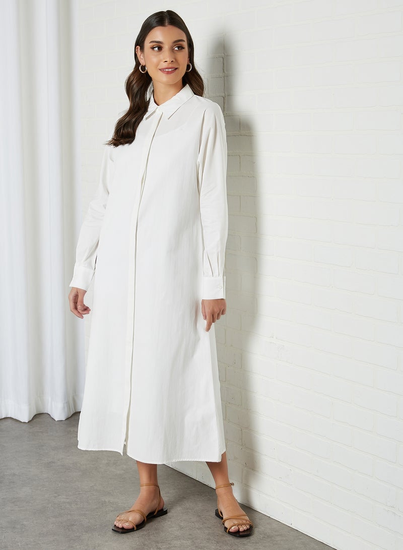 ELEGANZA Poplin Long  Sleeve Midi Dress Offwhite - Image 3