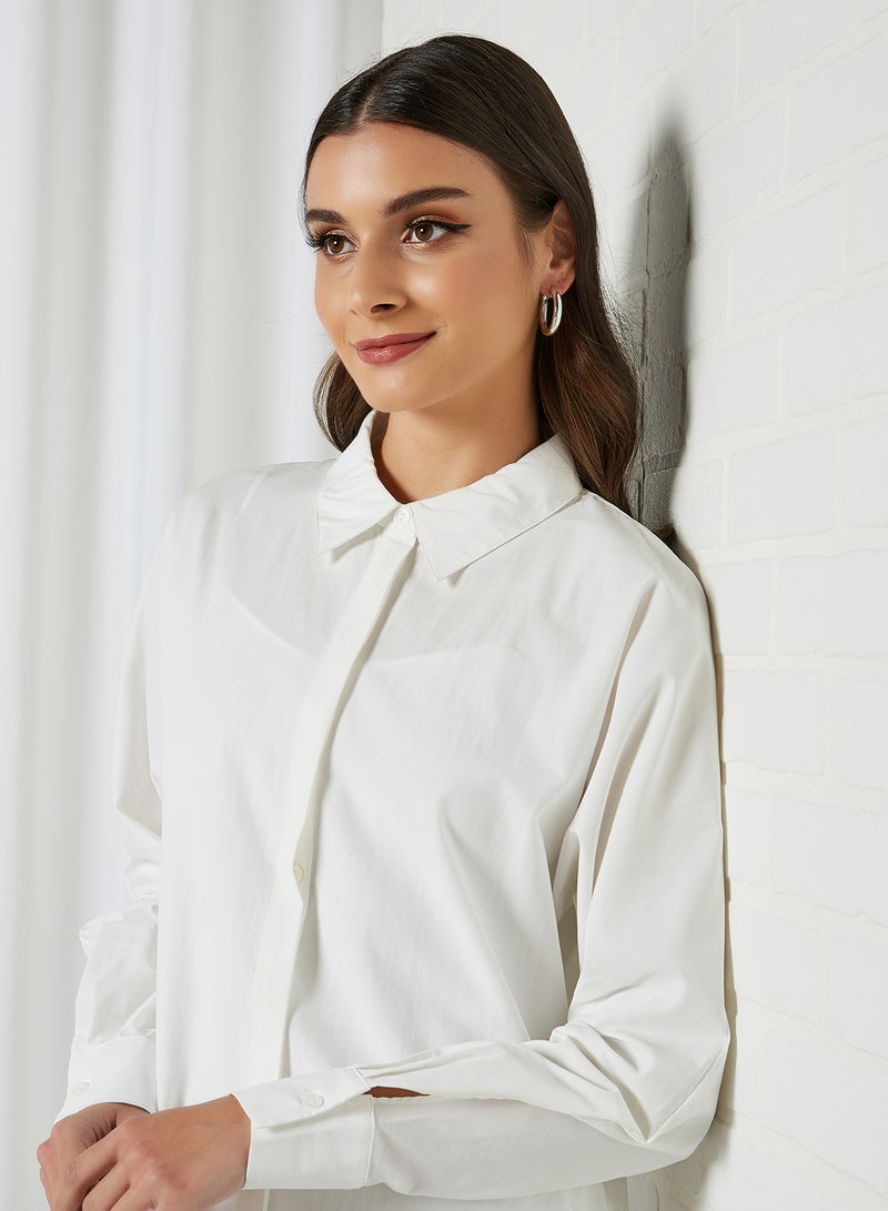 ELEGANZA Poplin Long  Sleeve Midi Dress Offwhite - Image 4