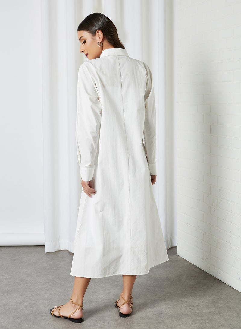 ELEGANZA Poplin Long  Sleeve Midi Dress Offwhite - Image 2