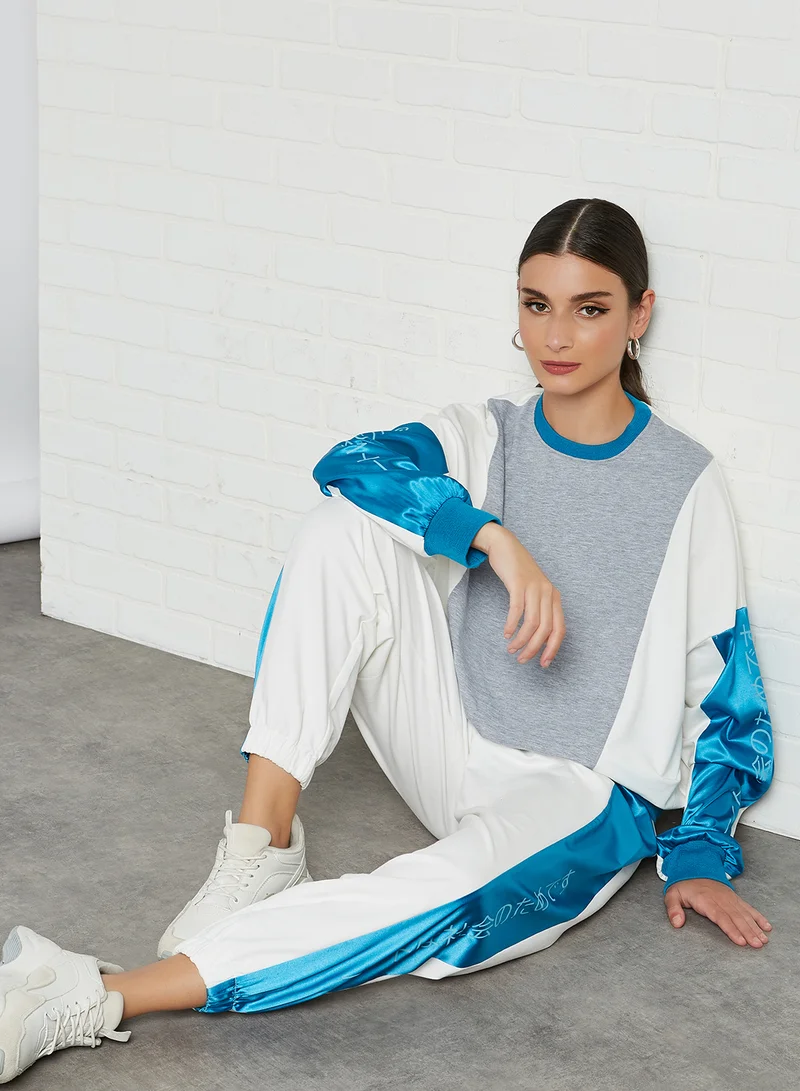 ELEGANZA Drawstring Waist Relaxed Pants Grey Blue