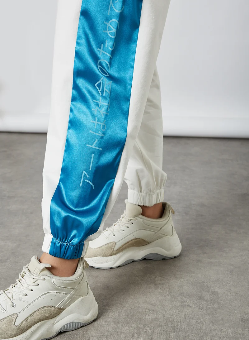 ELEGANZA Drawstring Waist Relaxed Pants Grey Blue