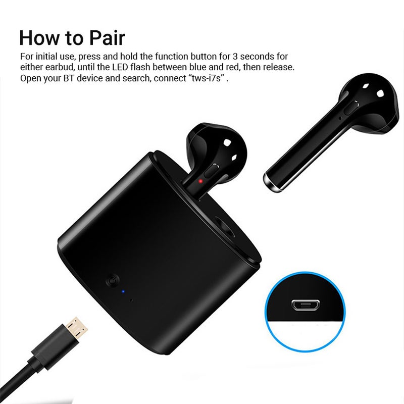 Generic - i7S TWS BT5.0 Wireless Sports Earbuds Cordless Handsfree In Ear Stereo Headset with Charging Box Black - Image 1