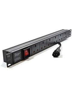 1U 6 Way UK 13A Mains Sockets to IEC C14 Plug Horizontal PDU BLACK