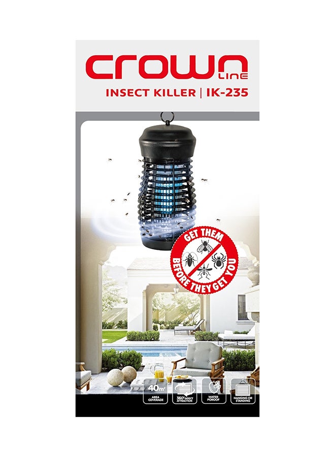 كراون لاين صاعق حشرات كهربائي بجهد 220-240 فولت وتردد 50/ 60 هرتز من الفئة II وبقدرة 18 وات أسود