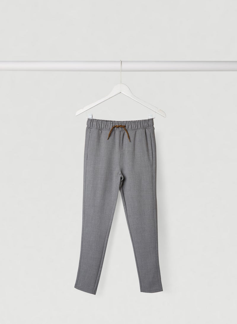 NAME IT - Waist Drawstring Skinny Pants Dark Grey Melange - Image 1